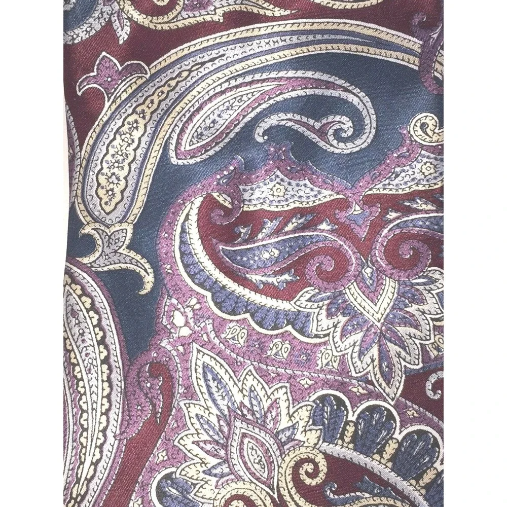NOS Pierre Cardin Burgundy‎ Blue & Gold Paisley Silk Neck Tie 56